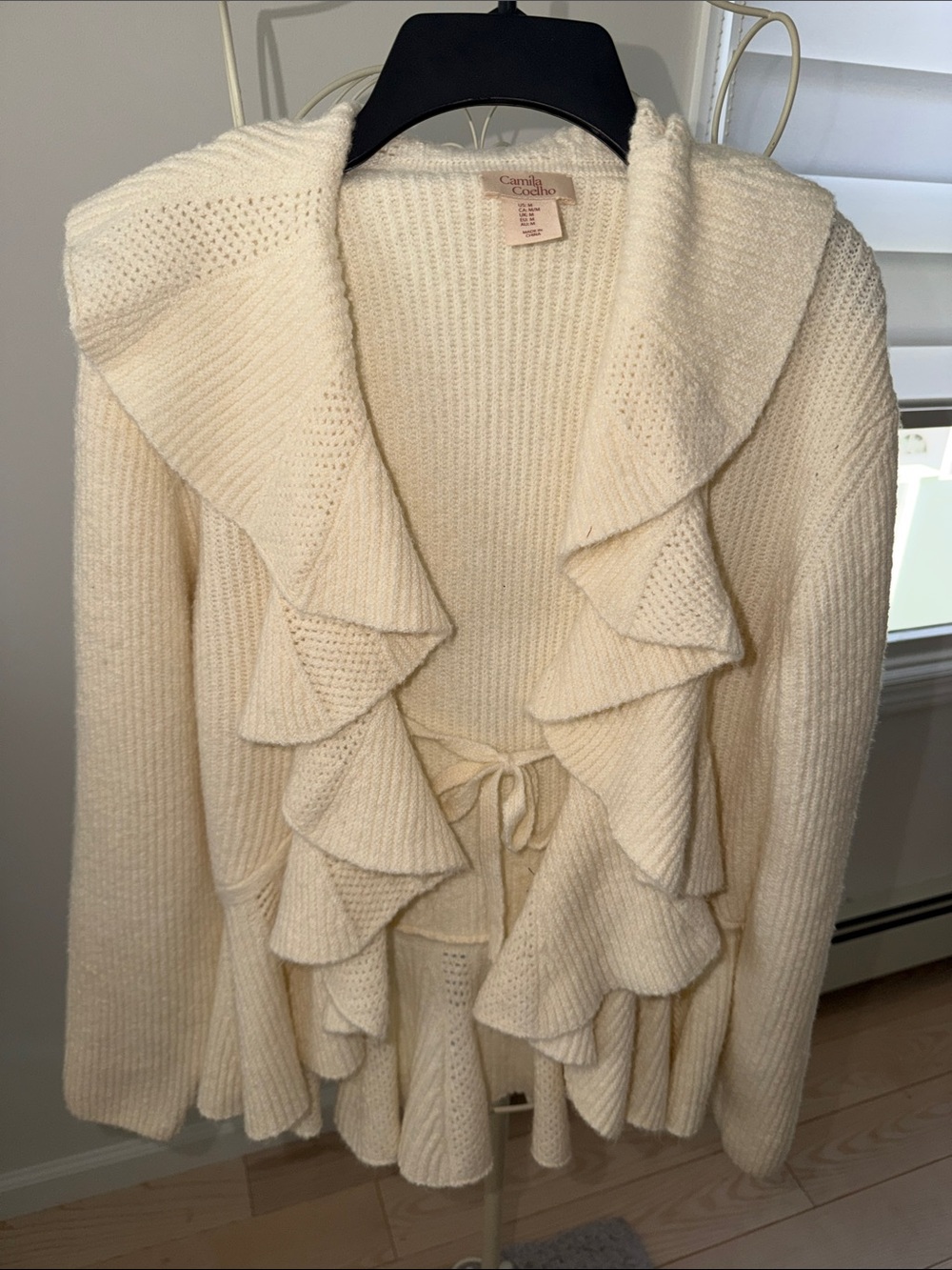 New without tag! Camila Coelho Cream Ruffle Tie-Front Cardigan